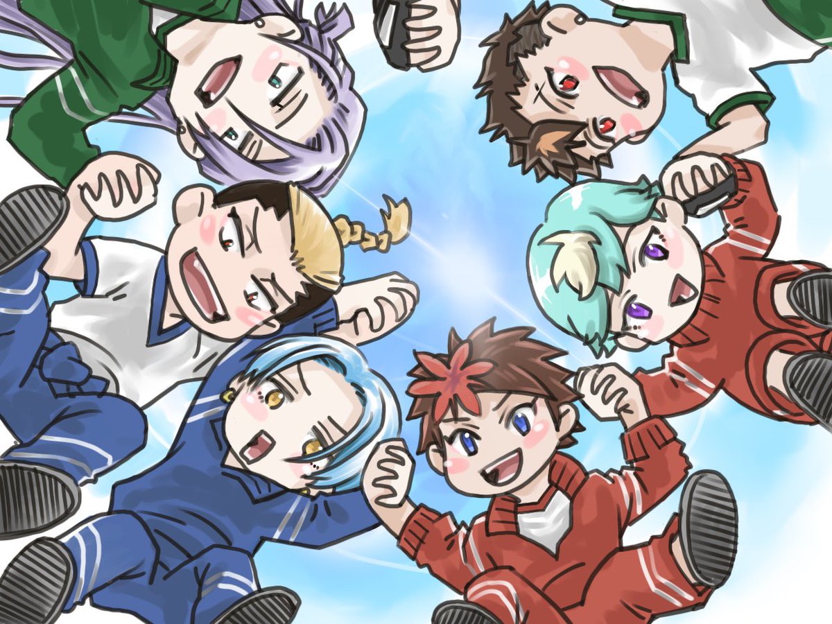 riamaru1's tweet photo. 凱君魁人君武蔵君大和君紫音君と龍成君を描いたよ✨
いよいよ最終回ですね！火曜組の皆さん楽しい＆頑張ってくださいね‼︎
どう終わるんでしょうね？サグメ様最後っ屁でヤトゴジンの力削いで、その力で天力でお亡くなりになった人間復活（紫音達込）して、その人達で「トルーパー頑張れー‼︎」って→ https://t.co/0ma8z4GKvv