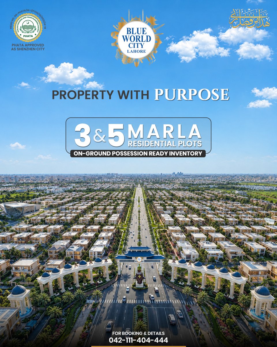 bwclahore's tweet photo. A Place to Build What Matters.

Secure your Residential Plot at Blue World City Lahore — with On-Ground Possession, so you can start building your future today.

🏡 3 &amp; 5 Marla Plots
✅ Possession Ready
💳 Easy Installments

🌐 https://t.co/E4YZaAlTGA
📞 042-111-404-444 https://t.co/ScWd74c1Yi