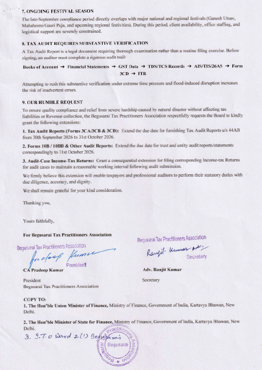 akhilpachori's tweet photo. Begusrai Tax Practitioners Association, Begusrai, Bihar has represented for extenstion for #taxaudit due date https://t.co/RGFyZKEsIZ
