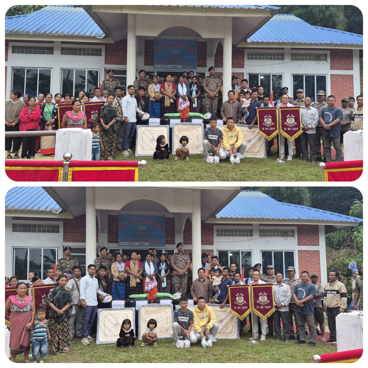 32BNCRPF's tweet photo. 32BN successfully conducted a civic action programme at C/32BN loc.
the initiative aimed to support the local people and  strengthen the bond between  us.
#civicactionprogramme #crpf @crpf_india @nezgty
@digopsimp @mnp_2018 @crpfindia @SectorTripura @NesHqr https://t.co/29yz0G7B9l