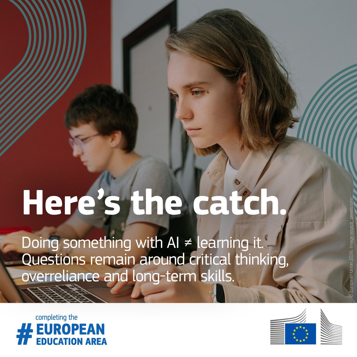 EUErasmusPlus's tweet photo. AI is already in classrooms, and it can help us in many ways. 🤖📚

But does it help us learn? 🤔

New papers look at what this means for learning &amp; teaching in the EU, and will help shape the Education Package planned for later this year.

Read more: https://t.co/jxJw9YE4nv https://t.co/lXCa6Eb969