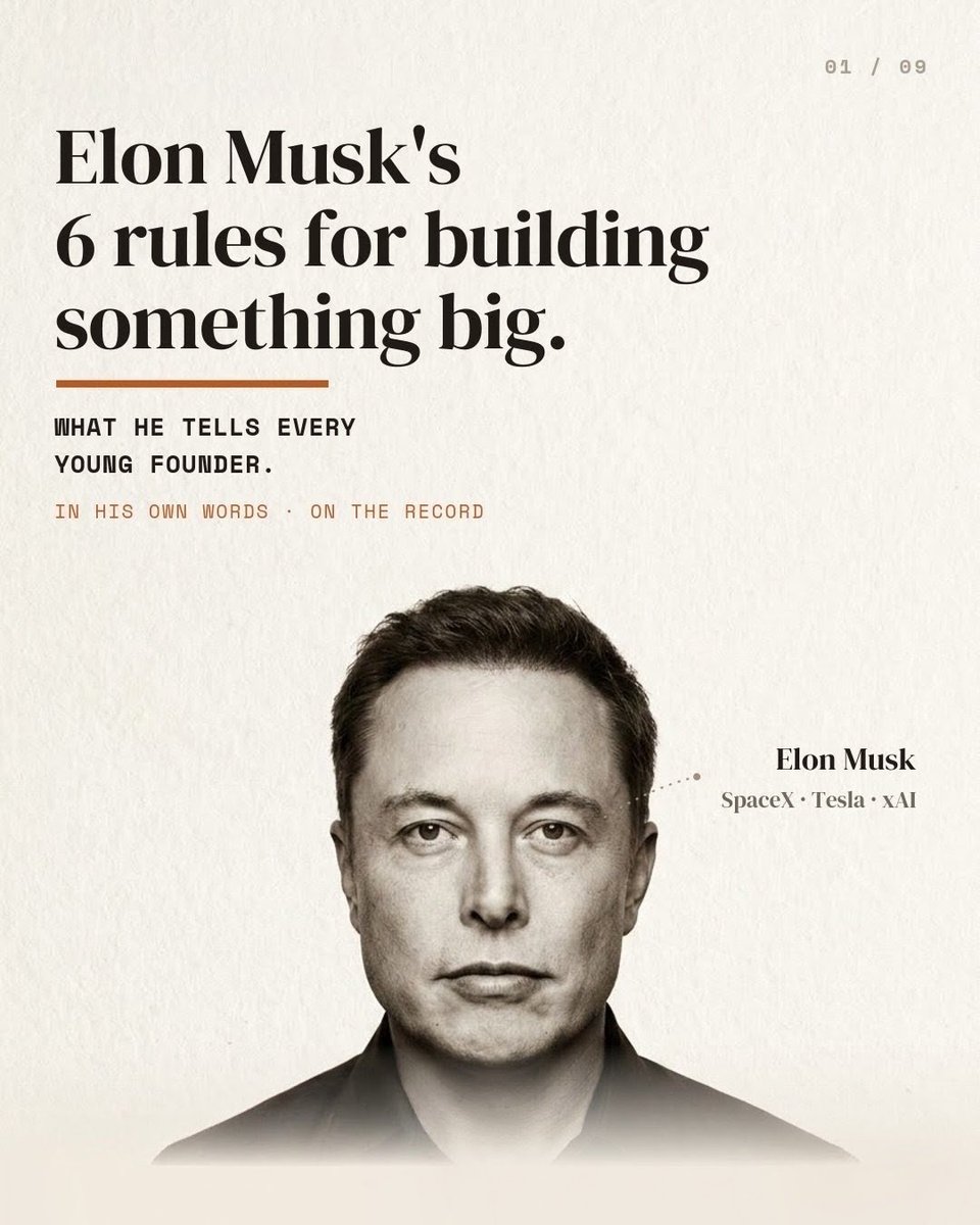 WealthDecoded7's tweet photo. Elon Musk's 6 rules for building something big.

~Thread 🧵 https://t.co/nI3PAkpi8x