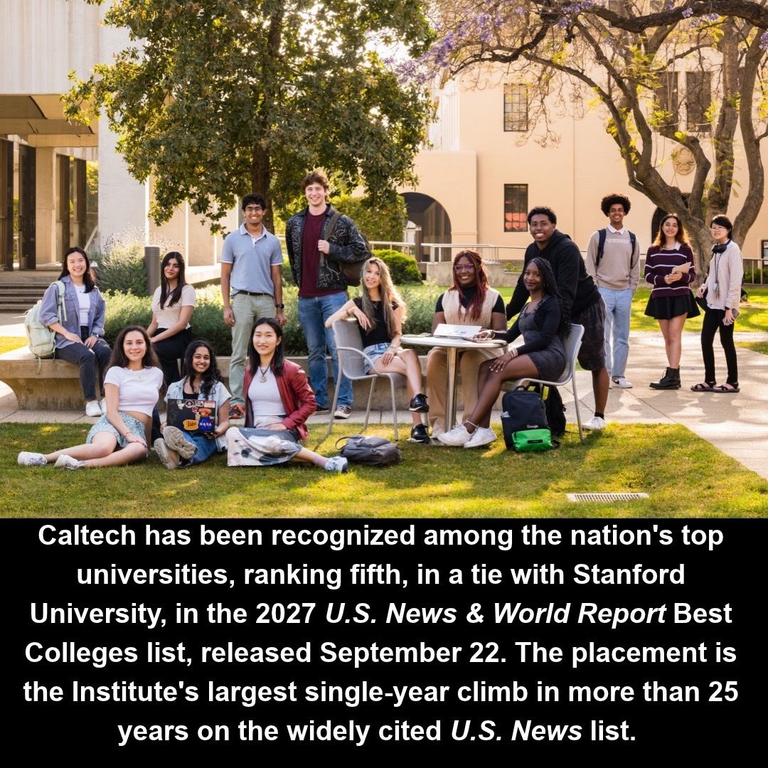 Caltech's tweet photo. Caltech has been recognized among the nation's top universities, ranking fifth in the 2027 U.S. News &amp; World Report Best Colleges list. The placement is the Institute's largest single-year climb in more than 25 years.

Read more: https://t.co/FEaHWok2pG https://t.co/Nl1BO0A6GR