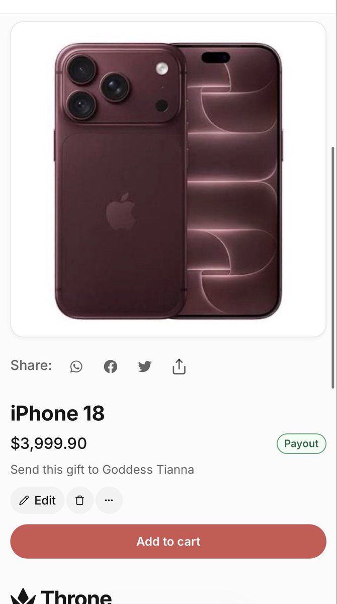 send2tianna's tweet photo. I want someone to send for the iPhone 18 on my throne ✨🫴 https://t.co/OJUuLn8GYU