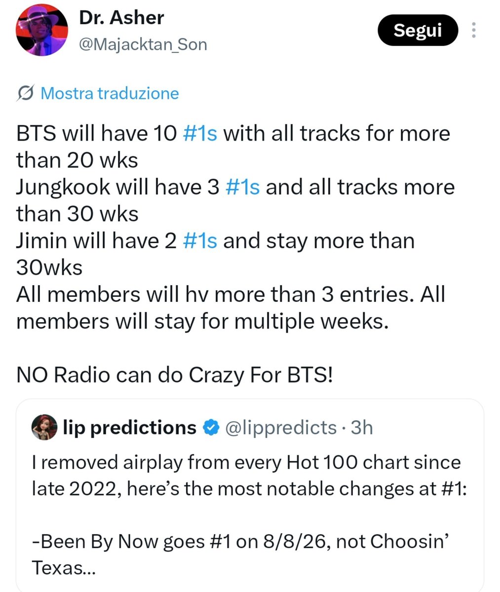 Voice_of_JK97's tweet photo. I am so fucking tired of army always trying to insert other members instead of acknowledging Jungkook. 

Totc didn't say a word about Jm since the numbers clearly show that even without radio his second single wouldn't have debuted at 1, stop lying and for once just talk about JK https://t.co/07ZeUB07U9