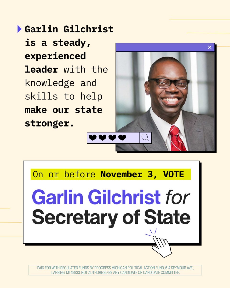 dmclansing's tweet photo. Meet Garlin Gilchrist, candidate for Secretary of State https://t.co/5Quw8XevHc https://t.co/e9PCvmP1Qj