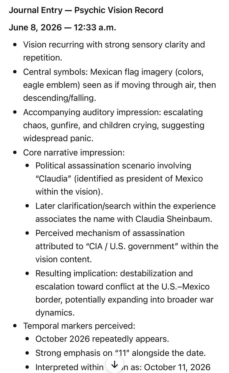 alchemywmarcus's tweet photo. Please God protect the president of Mexico, I foresaw this for October 2026 https://t.co/67xdUC5f5K