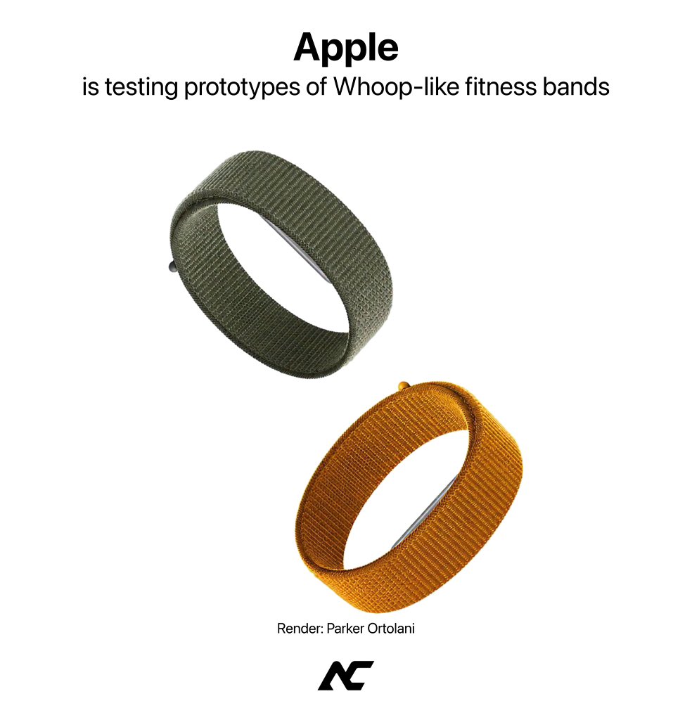 theapplecycle's tweet photo. Apple is testing a screenless fitness band similar to Whoop.

The wearable would focus on 24/7 health and activity tracking without a display, with data viewed through the iPhone.

Source: Mark Gurman https://t.co/zz7HZlFRz6