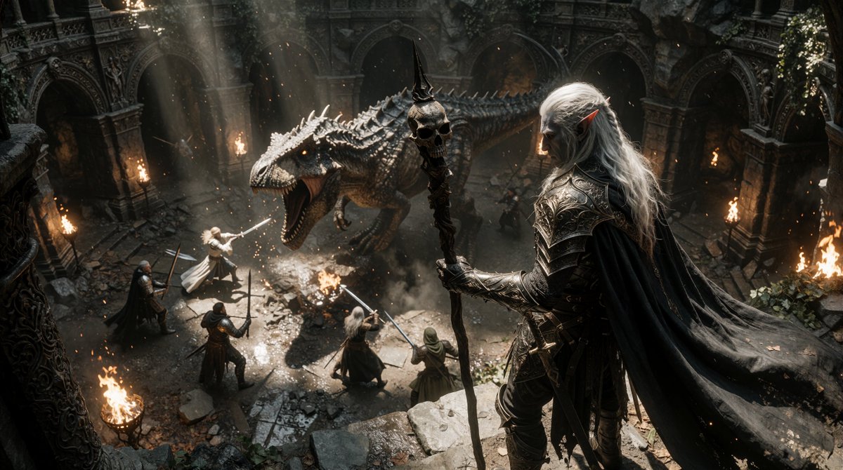 DMTools42's tweet photo. The Drow Necromancer looks over his party, as they attempt to subdue the dragon. https://t.co/ZKrzjd4LB8