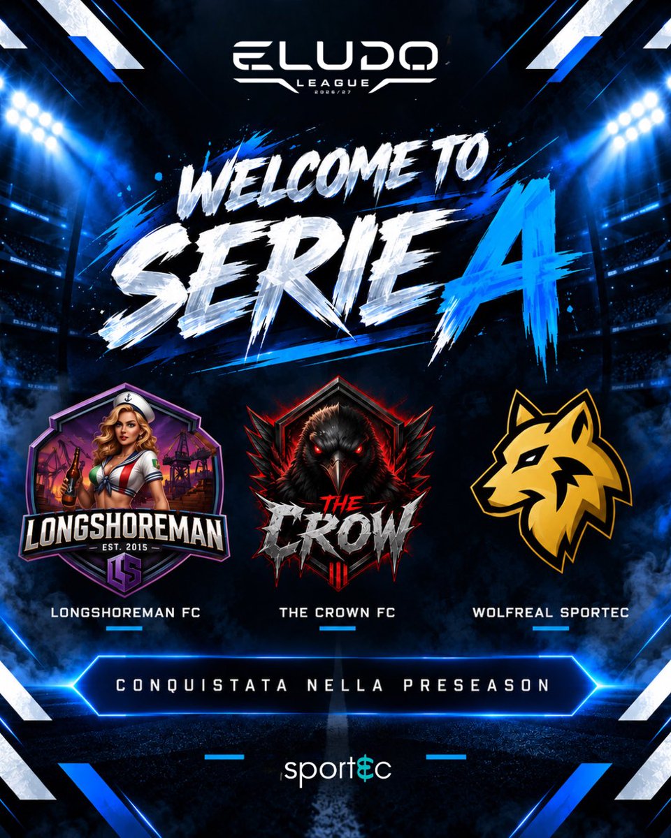eLUDO_League's tweet photo. 🔥 L’ATTESA È FINITA.

I verdetti della PRESEASON sono ufficiali. ⚡

La strada verso la eLudo League 2026/27 è stata tracciata.

🏆 SERIE A
⚔️ SERIE B

Ecco i team che hanno conquistato il proprio posto. Complimenti a tutti 💪

THE BATTLE BEGINS NOW. 🔥

#eLudoLeague #FC26 #ProClubs #esports