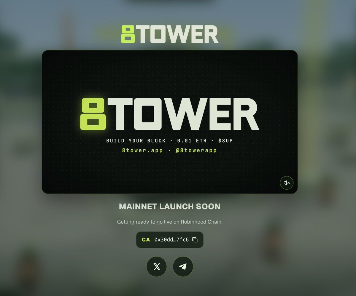 8towerapp's tweet photo. we're wiring the contract into the tower now.

after that every block you place is a real one: 0.01 ETH in, $8UP bought back, 80% down the tower, 20% burned

almost there: https://t.co/u6dQJcTTrS https://t.co/GsKMrhPUk1