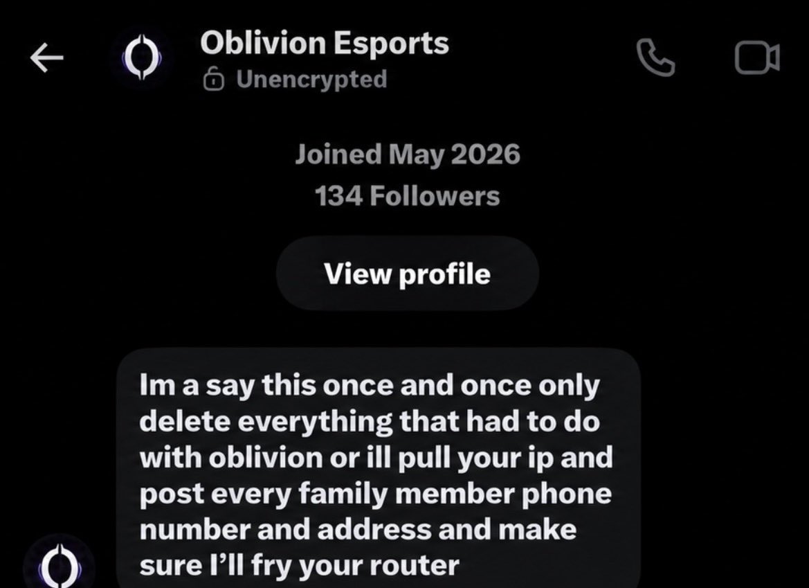 plutocdll's tweet photo. @OblivionEsportz this is crazy from a professional organization like you now you making threats if I don’t delete the post about yall😐 https://t.co/rKRJi4TTYJ