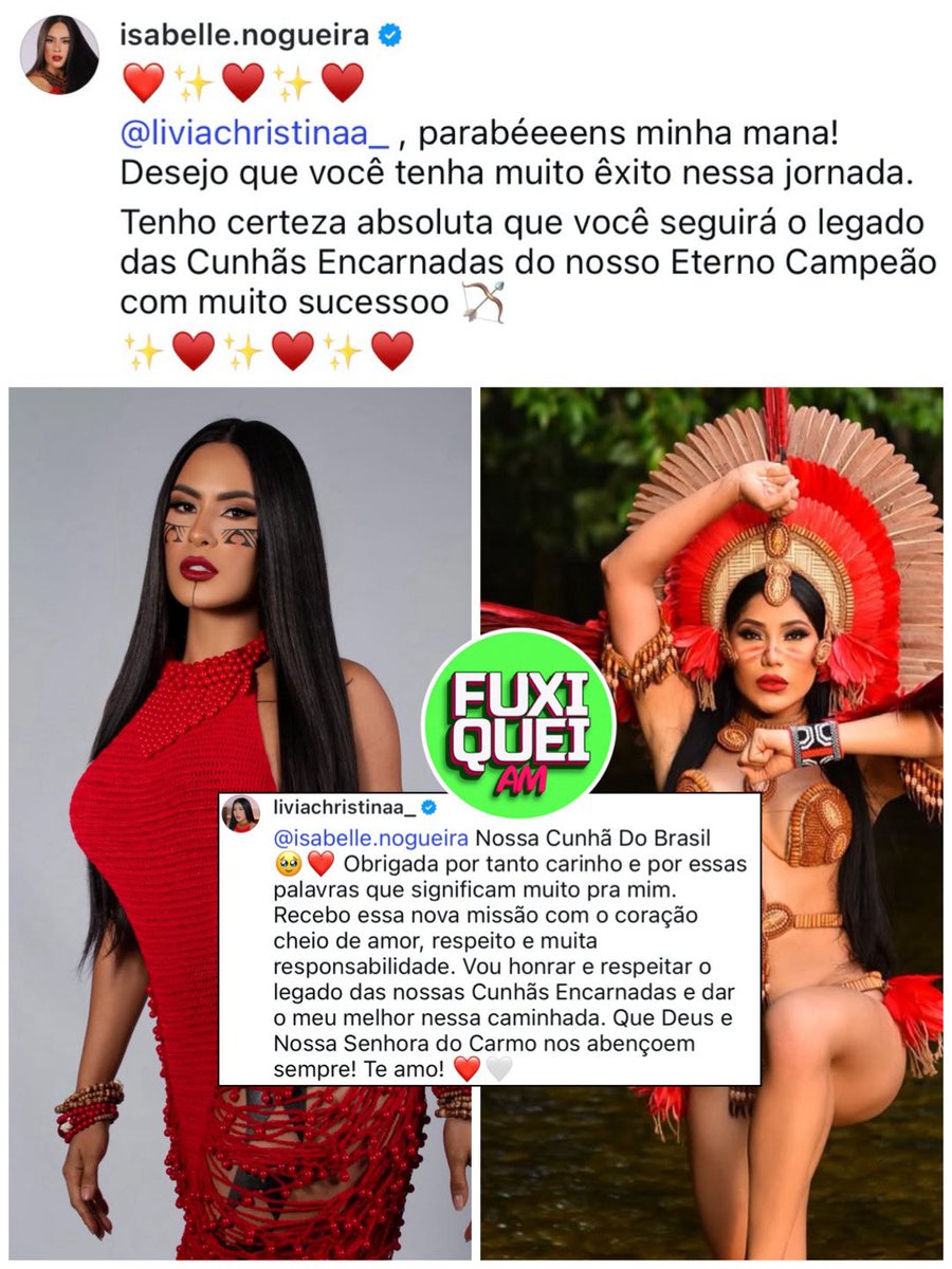 fuxiqueiam's tweet photo. Livia Christina respondeu ao comentário da ex-Cunhã Isabelle Nogueira, que declarou apoio e sucesso 🏹❤️ https://t.co/94bTKaRuxJ