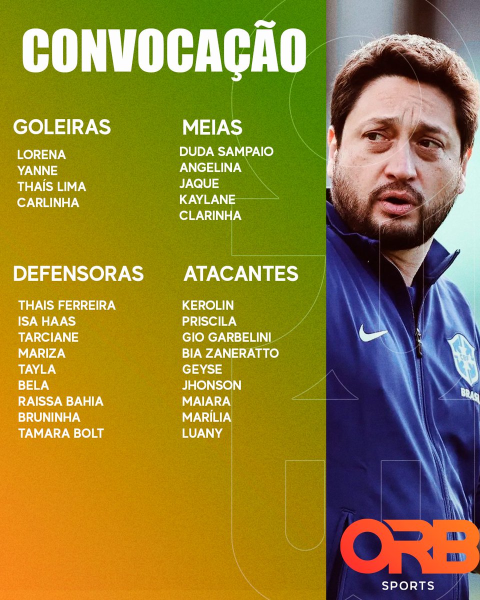 orbsportsbr's tweet photo. Arthur Elias convocou 28 jogadoras para os dois amistosos da #SeleçãoFeminina contra a Argentina em outubro. O Brasil encara as argentinas no dia 10, no Beira-Rio, e no dia 13, na Arena Pernambuco. Jéssica de Lima, do #Grêmio, será a auxiliar técnica nesta Data Fifa. https://t.co/mBunXLpGLp