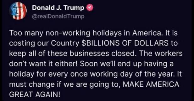 acnewsitics's tweet photo. Republicans: DEMOCRATS WANT TO GET RID OF HOLIDAYS!!!

Also Republicans: https://t.co/A8P4Ywvzxj