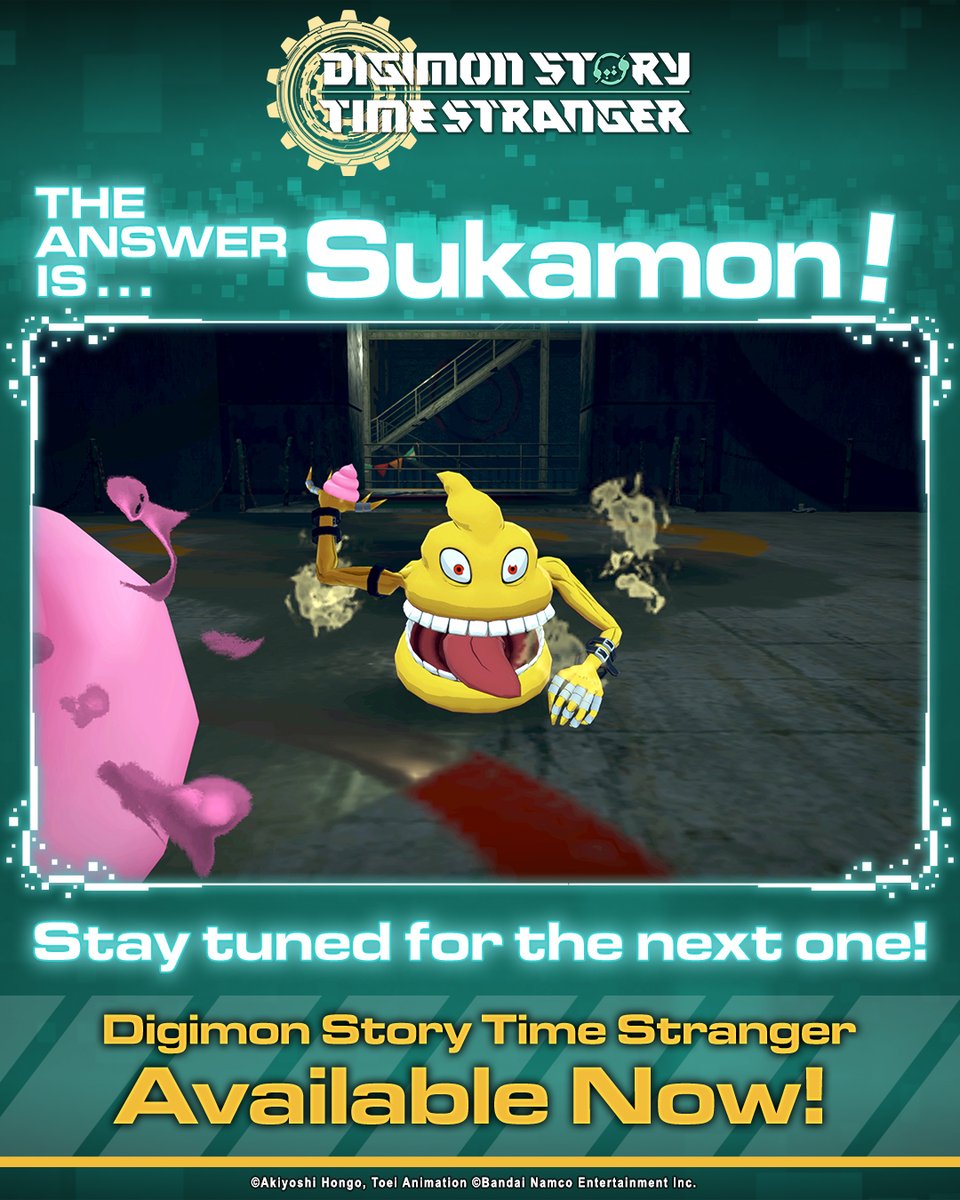 digimon_games's tweet photo. The answer is Sukamon!

Digimon Story #TimeStranger is available now on Nintendo Switch 2, Nintendo Switch, PlayStation 5, XBOX Series X|S, and Steam! https://t.co/sWS3Sf6p6r
