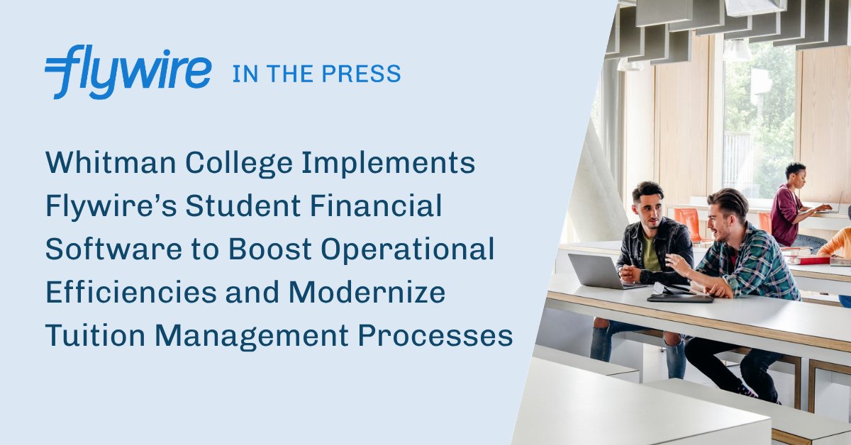 Flywire's tweet photo. Shoutout to @whitmancollege, live with Flywire SFS! 🎓

Whitman is our first client using Ethos-enabled integration to connect Flywire and Colleague SaaS elevating the student financial experience and driving back-office efficiency.

Read more: https://t.co/Ir45VWQgLq #HigherEd #FlywireEDU #WhitmanCollege