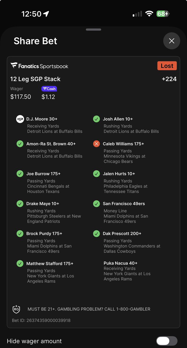KTSwervoo's tweet photo. @FanaticsSports This is ridiculous and false advertisement. How you tell everybody ALL BETS COVERED. But then tell me my bet isn’t covered because I had a leg in the parlay THAT WON the next night so it’s a loss . Caleb the only thing that missed but yall don’t honor it yall fake advertising. https://t.co/hwmnYJv4Ex
