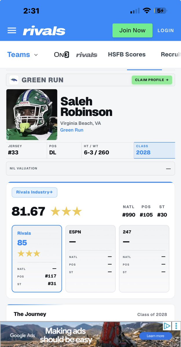 SalehRobinson's tweet photo. Blessed and grateful to be named a 3 star and ranked as a Top 30 player in the state. https://t.co/OIdTy3He6L