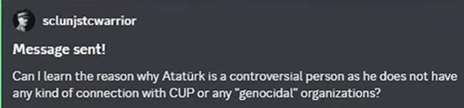 rabittoke's tweet photo. @HOI_Game @PdxInteractive @PDX_Dev_Studio This was the profile picture of the Turkish user who was banned. After appealing and asking for a justification, he was told that Atatürk was considered a “controversial” figure and was linked to the Armenian events. These screenshots show the moderation rationale given to him. https://t.co/HETPbTSY0e