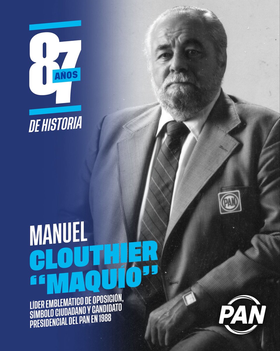 AccionNacional's tweet photo. ¡Hay voces que dejan huella en la historia democrática de México!

Manuel J. Clouthier “Maquío” encabezó la candidatura presidencial del PAN en 1988, en una elección que marcó una etapa de competencia política y exigencia en los cambios democráticos del país. 🇲🇽

#87AñosPAN https://t.co/UfF5NiLtwe