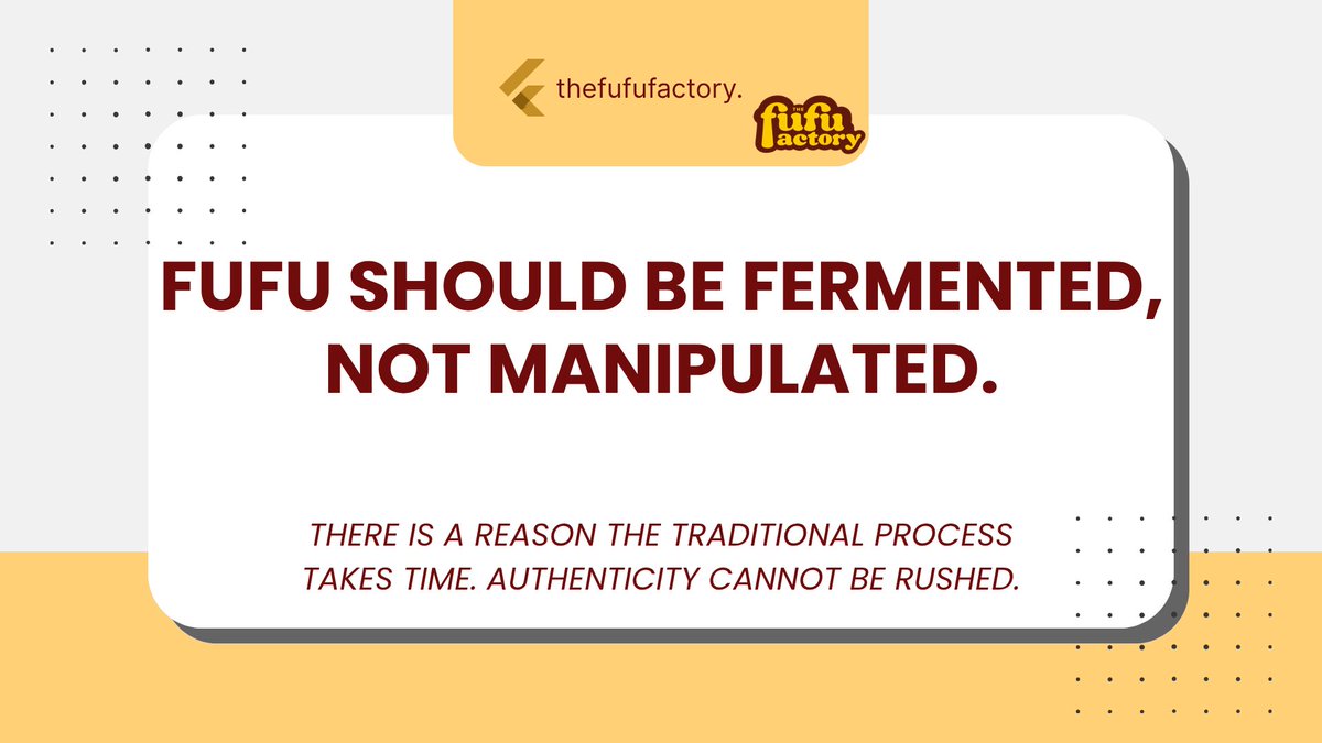 thefufufactory's tweet photo. There’s more to good fufu than what meets the eye.

From the cassava we select to the way it is fermented, processed and packaged, every step matters. 

The traditional process exists for a reason and shortcuts can change more than just the final look. https://t.co/aN6ubOtr4Y