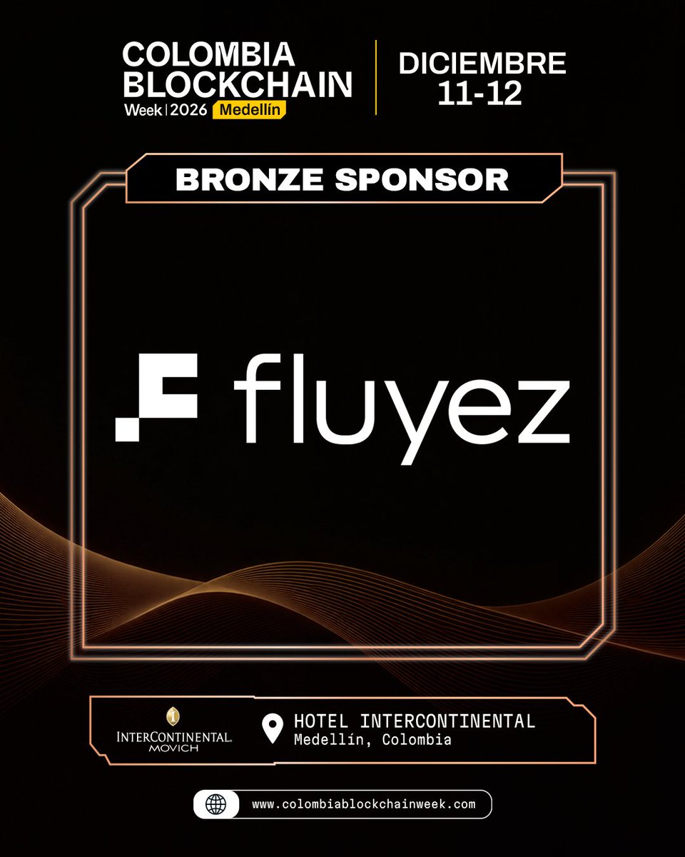 cbweek_oficial's tweet photo. 📣 @fluyez  se une a Colombia Blockchain Week 2026 como BRONZE SPONSOR 🇨🇴🚀

💳 Stablecoins
💸 Cash In &amp; Cash Out
🌐 Pagos globales
🏢 Tesorería empresarial
⚡ OTC y activos digitales
📅 11 &amp; 12 dic.
📍 InterContinental Medellín ⭐⭐⭐⭐⭐

🎟️ https://t.co/OspKwZeGUJ

#CBWEEK https://t.co/CVCUeJa6o4