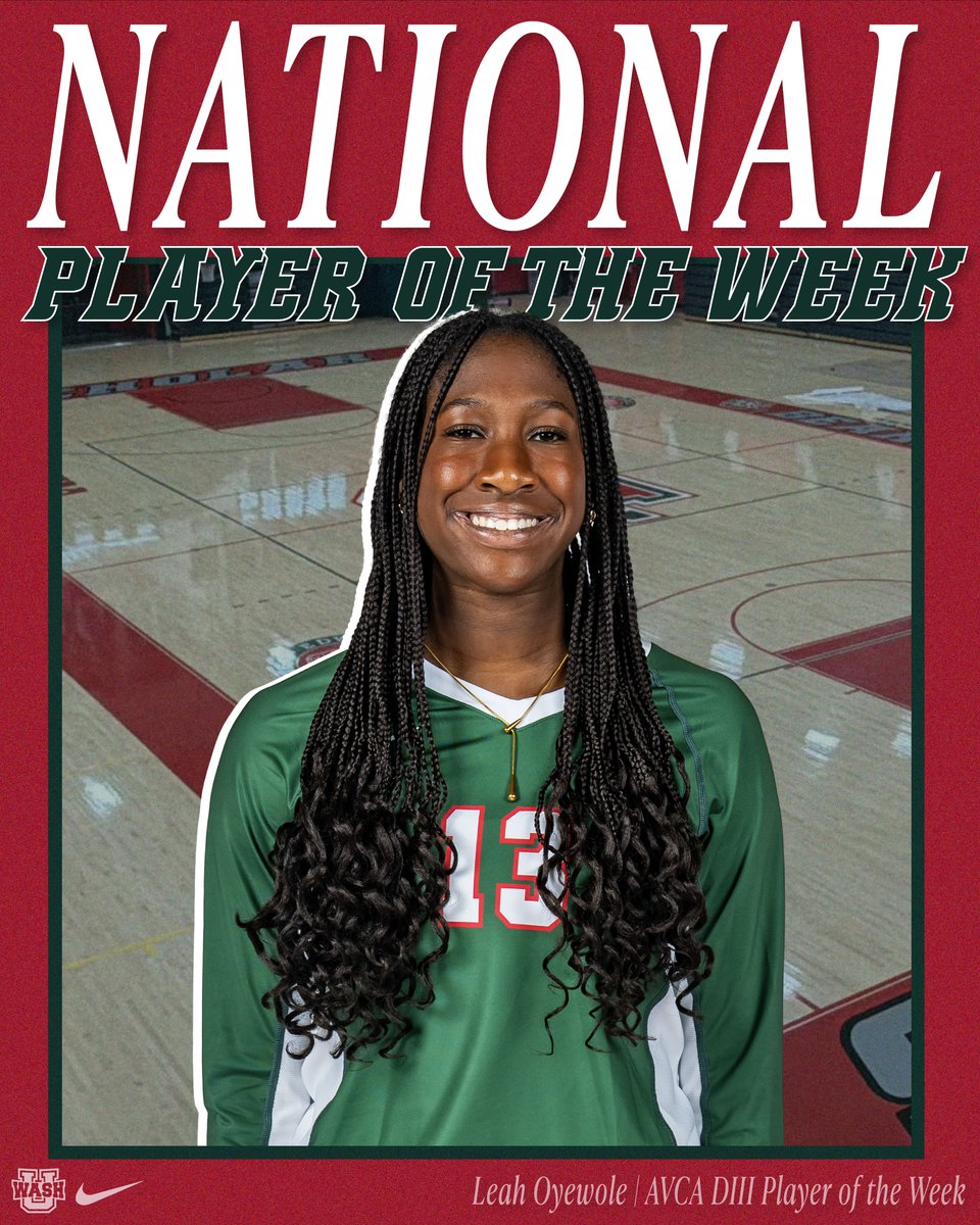 WASHUBears's tweet photo. 𝐍𝐀𝐓𝐈𝐎𝐍𝐀𝐋 𝐏𝐋𝐀𝐘𝐄𝐑 𝐎𝐅 𝐓𝐇𝐄 𝐖𝐄𝐄𝐊 🏐
Leah Oyewole is your AVCA DIII National Player of the Week!
#WashU | #Compete https://t.co/fYQaai46AD