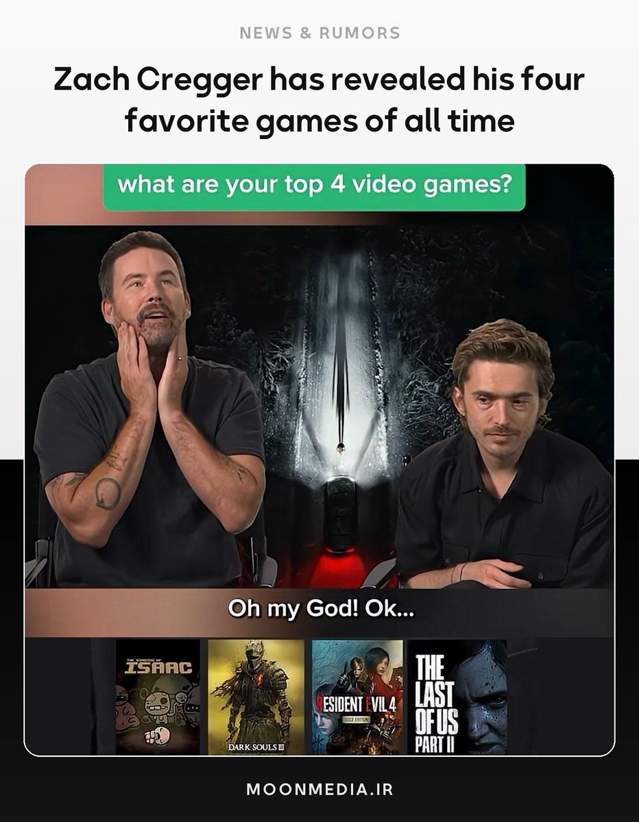 MoonMediaTeam's tweet photo. Zach Cregger has revealed his four favorite games of all time.

The director and writer named The Binding of Isaac, Dark Souls 3, Resident Evil 4, and The Last of Us Part II as his top picks. https://t.co/v7YwNA52jY