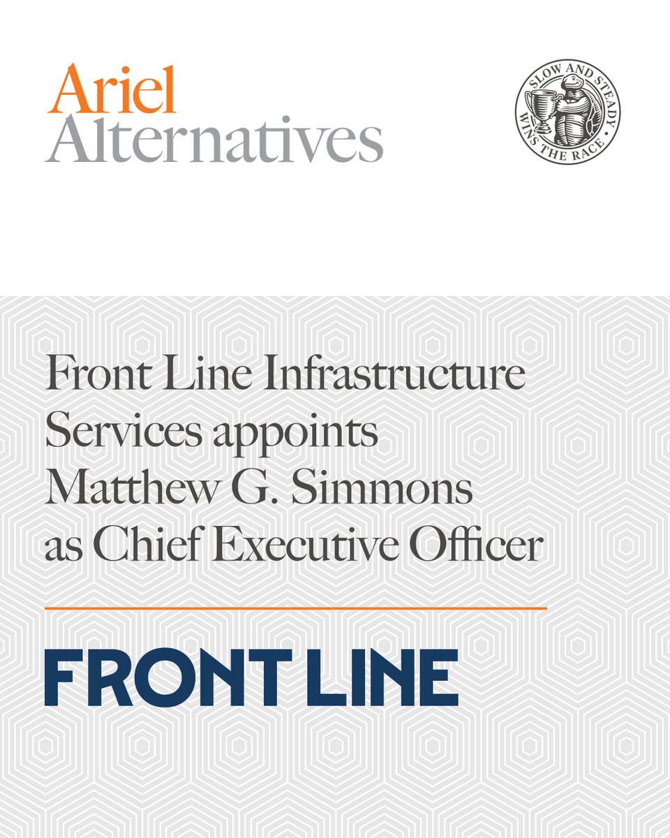 ArielInvests's tweet photo. We are pleased to announce that Matthew G. Simmons has been appointed Chief Executive Officer of Front Line Infrastructure Services, an Ariel Alternatives portfolio company.

A third-generation utility services executive with nearly 20 years at Pike Corporation, we believe Simmons's operating experience and understanding of what utilities need from a long-term partner make him the right leader for Front Line's next chapter of long-term grid investment.

Welcome aboard, Matt!

Read more: https://t.co/S9IHCUrG0t

#ShareAriel