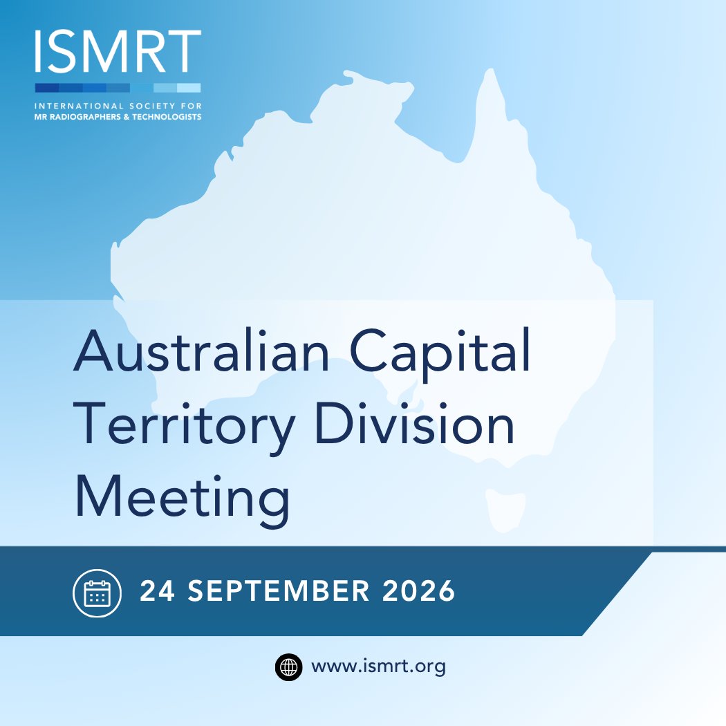 ISMRT_ISMRM's tweet photo. The ISMRT Australian Capital Territory Division Meeting is on Thursday, 24 September 2026 - LEARN MORE HERE: https://t.co/EHFzf9No40
#ISMRT #ISMRM #MRIRadiography #Radiology #MedicalImaging #MRI #HealthcareProfessionals #MedicalEducation #ContinuingEducation #Australia #MRTech https://t.co/yrFB8uN253