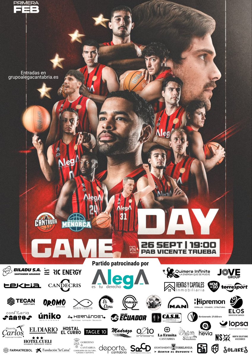 GrupoAlegaCant's tweet photo. ¡Ahora sí! 🙌

J1 | 🆚 Bàsquet Menorca
🗓️ Sábado 26 de septiembre
⏰ 19.00h
🏟️ Pabellón Vicente Trueba
#5AñosdeOro #BaloncestoenCantabria #PrimeraFEB https://t.co/BIgU1EW8Fi