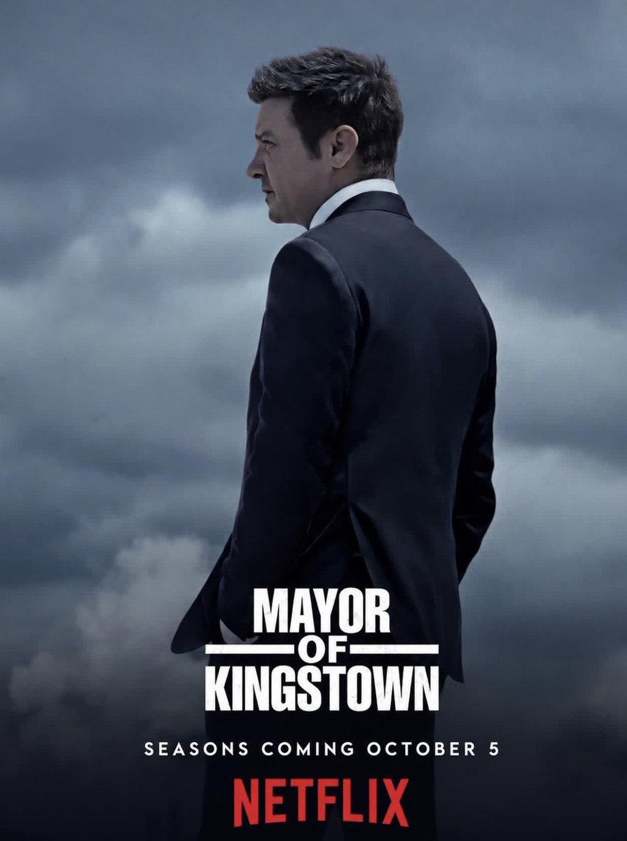 rennersource's tweet photo. Buckle Up Buttercup #mayorofkingstown infiltrates more of the airwaves Oct. 5 @netflix 
you're welcome https://t.co/yFKsKwMjp2