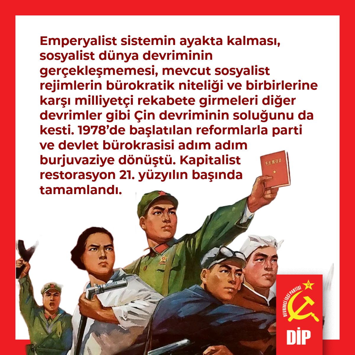 gercekgazetesi's tweet photo. 🚩Çin devrimi 77 yaşında!

🔴Çin Komünist Partisi’nin (ÇKP) önderliğindeki Çin devriminin zaferinin ürünü olan Çin Halk Cumhuriyeti (ÇHC) tam 77 yıl önce, 1 Ekim 1949’da kuruldu. Çin devrimi, zaferiyle ve yenilgisiyle, tarihten ders çıkarmasını bilenler için 21. yüzyılın devrimlerine ışık tutmaktadır.