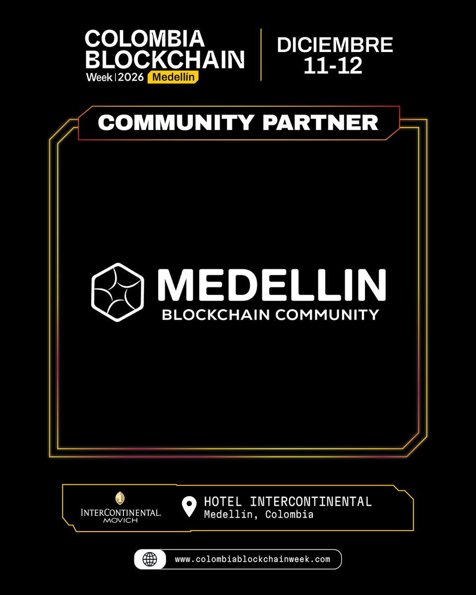 cbweek_oficial's tweet photo. 🙌 @MedellinBlock  se suma como Community Partner de Colombia Blockchain Week 2026🇨🇴

🚀 Comunidad que impulsa blockchain en Medellín con educación, encuentros y hackathons para builders y developers

📅 11 &amp; 12 dic
📍 InterContinental Medellín
🎟️ https://t.co/OspKwZeGUJ

#CBWEEK https://t.co/Bzk5wWqUtP