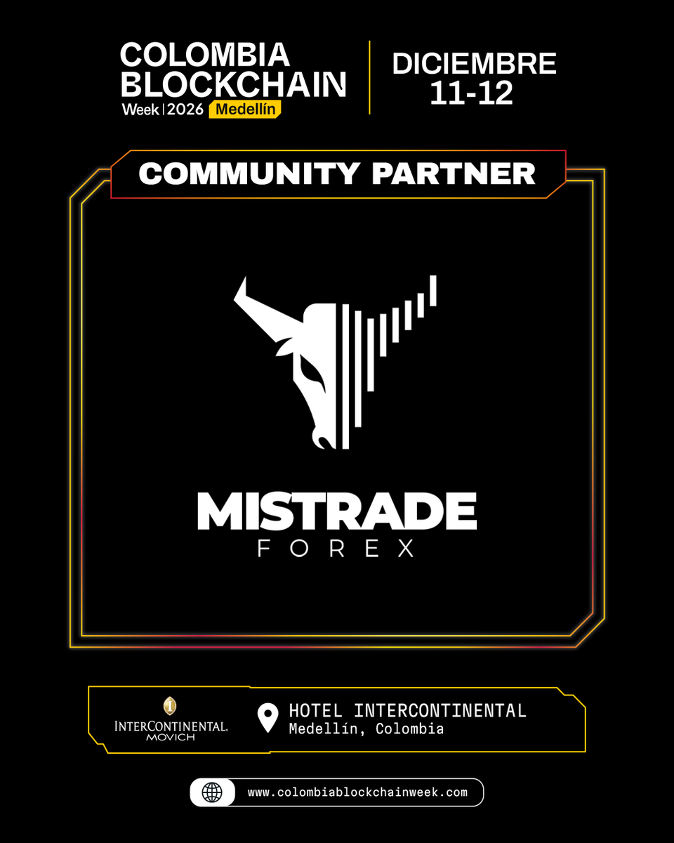 cbweek_oficial's tweet photo. 🙌 @mistradeoficial  se suma como Community Partner de Colombia Blockchain Week 2026 🇨🇴

📈 Comunidad de formación para traders e inversionistas en Forex, Crypto e Índices.

📅 11 &amp; 12 dic
📍 InterContinental Medellín
🎟️ https://t.co/OspKwZfeKh

#CBWEEK https://t.co/wzUDGoQzRg