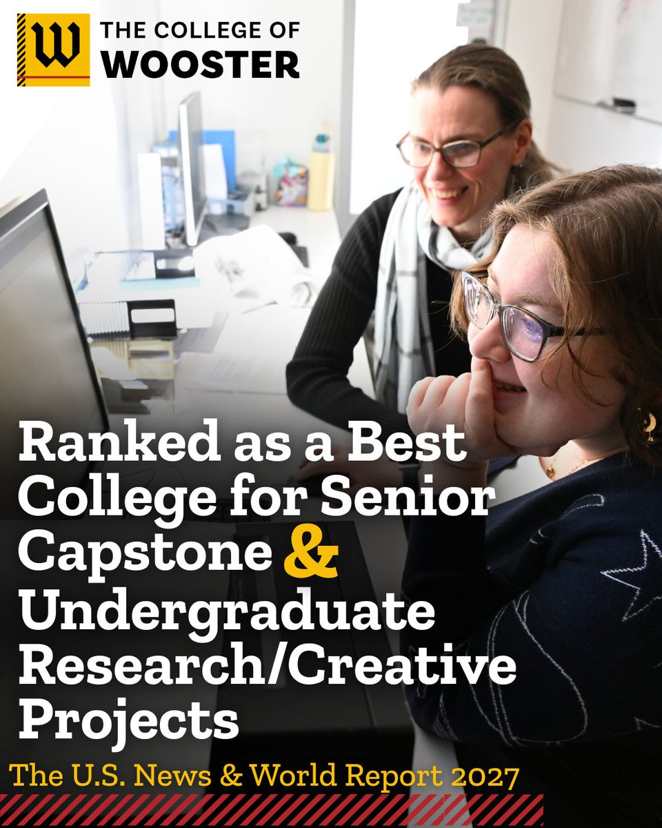 WoosterEdu's tweet photo. Big news for the Fighting Scots! 🖤💛

Wooster has earned several national recognitions from U.S. News &amp; World Report, including a spot among the nation’s top 10 for Senior Capstone programs. 🎓

Read more about this distinction: https://t.co/K2mpWaXYAT

#CollegeOfWooster #USNews https://t.co/64NFvCmhJL