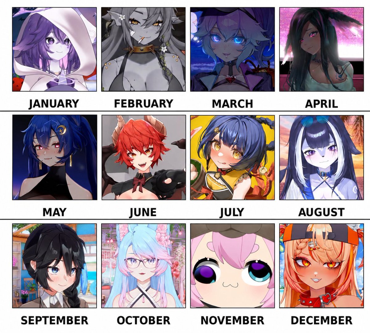 LeahVtuber_'s tweet photo. Your birth month = Your Vtuber wife for the next 48hrs  
.
.
.
.
.
.
.
.
.
.
.
.
.
.
.
.
.
.
.
Will you survive? https://t.co/C5Z3w7uZos