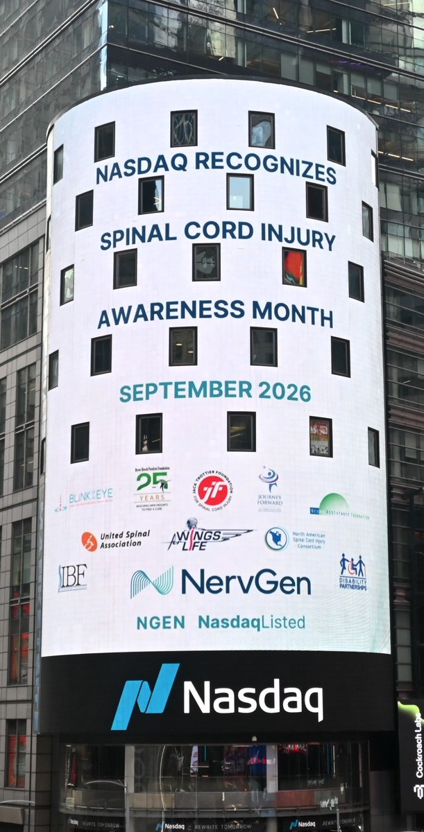 NervgenP's tweet photo. The SCI community in the Times Square spotlight. Thank you, @Nasdaq, for recognizing #SCIAwarenessMonth.
Help keep the SCI community voice at the center of progress. Join the free, virtual SCI PFDD meeting Sept. 29: https://t.co/pNjIogmoVP https://t.co/xYedBBFvjy