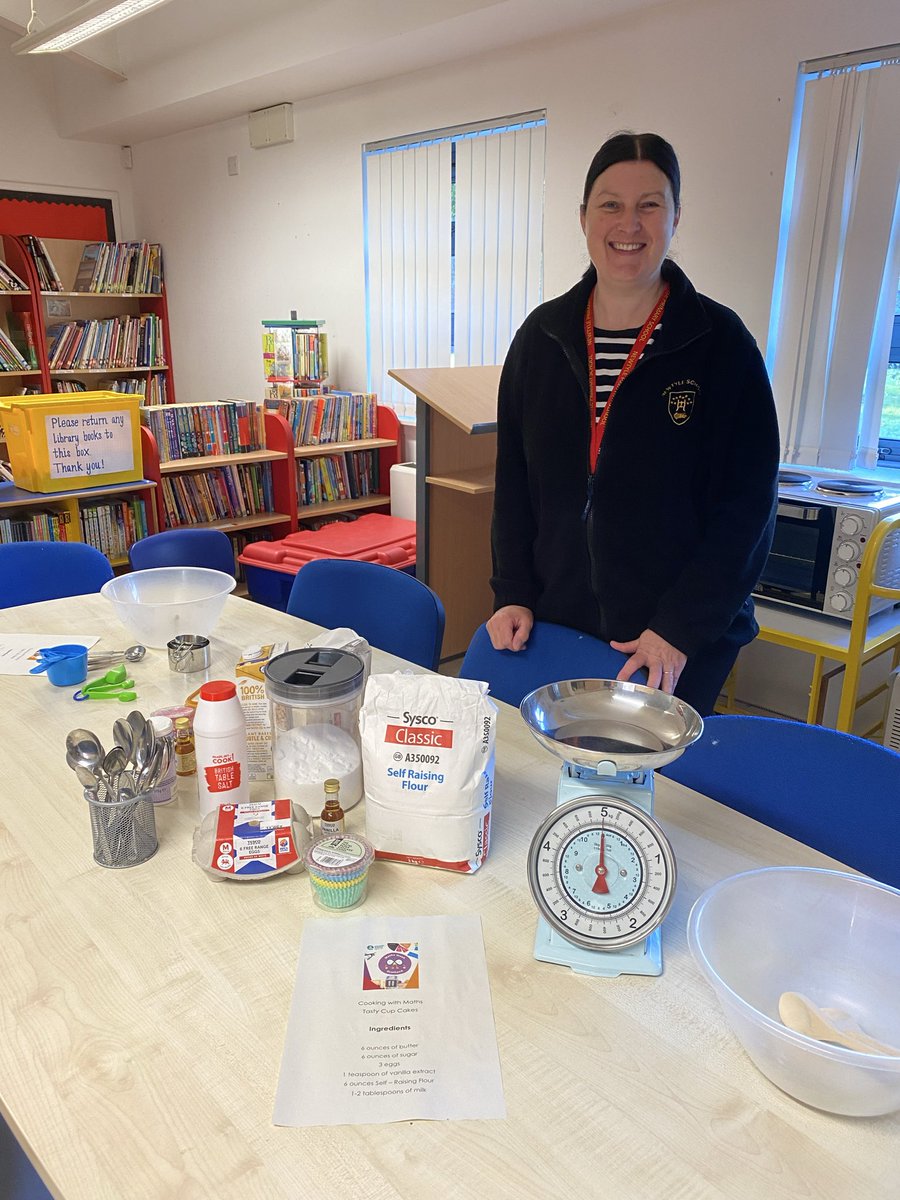 JacquiLowson's tweet photo. Our numeracy champion Mrs Leek @NewtyleSchool ready to welcome children and families along to our baking session today celebrating #MWS26 lots of measuring, weighing and counting skills used to create some tasty cup cakes 🧁#NewtyleELC https://t.co/H3WZUb721V
