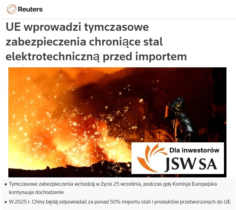 GPW_Trader2022's tweet photo. Dla inwestorów JSW⚒️Od 25 września wchodzą zabezpieczenia na importowaną  stal elektrotechniczną w UE.  Najwięcej zyska Thyssen Kurpp ( dziś +4%🟢) który jest ważnym klientem JSW. To olbrzymi impuls dla hut w 🇪🇺. Chiny odpowiadały za 50% importu.

https://t.co/sj4yIlIj7Y https://t.co/LGm75vsct4