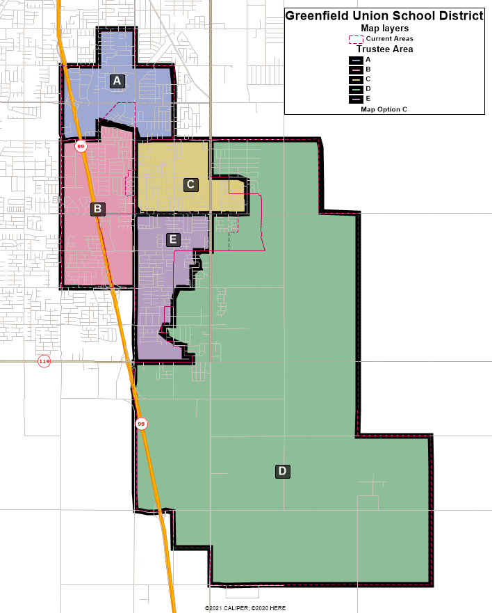 bill_lever's tweet photo. School District Elections are important.

The first map shows the Greenfield Union School District in Bakersfield, California. 

Voters elect five Trustees.   Areas B, D, and E have elections this year.

The second map shows the nine voting precincts inside Greenfield Trustee Area E.  

This is how candidates divide the map and focus on a team in each precinct and the voters in the precinct.  

5,091 registered voters.  Based on history, fewer than 1,600 will vote.  Fewer than 800 votes to win.   

There are many ways to reach the voter.

Ballots mail out in two weeks.