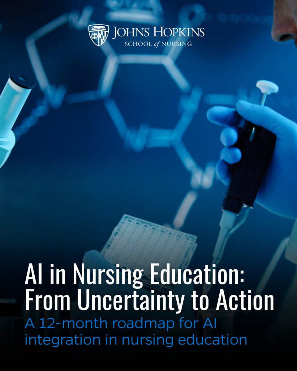 JHUNursing's tweet photo. How can nursing schools move from uncertainty around AI to intentional action?

@JHUNursing faculty and staff share JHSON’s journey toward a framework-based approach that builds AI literacy, navigates competing perspectives, and prepares students for an evolving health care landscape.

https://t.co/pxwQrt12ui

#NursingEducation #ArtificialIntelligence #NursingResearch #NurseEducators #AIinHealthcare