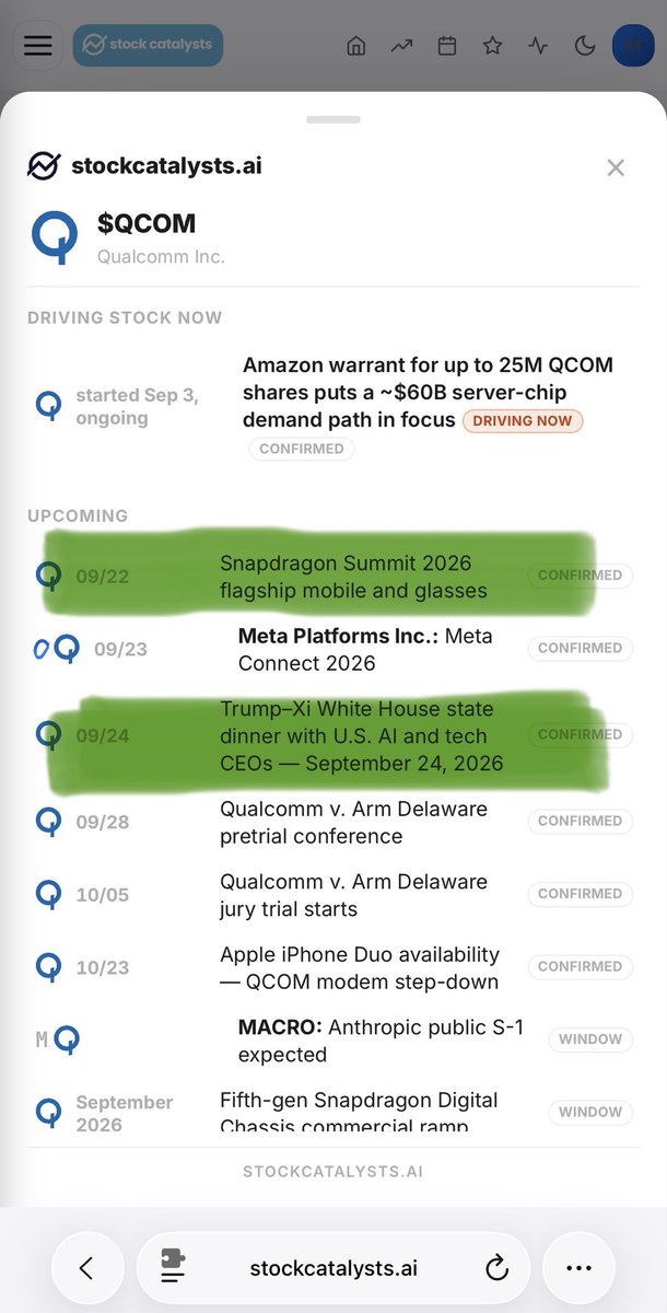 optionscjp's tweet photo. $QCOM Snapdragon summit starts in 5 min

Here’s the link https://t.co/EZlyVUznLf

The CEO will also be among other ai CEO’s attending the Trump xi dinner on Thursday https://t.co/IDvO3Up9Th