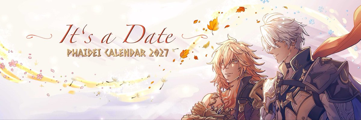 PhaideiCal2027's tweet photo. “It’s a Date, Mydeimos”  

Introducing the Phaidei Postcard Calender 2027!

13 Artworks and fine assortment of merch about Phainon and Mydei to keep you company in 2027.

 "This will be a romantic story like none that has come before. You think so too, right?"

#Phaidei   #PMC27 https://t.co/ANsxeTCZ3m