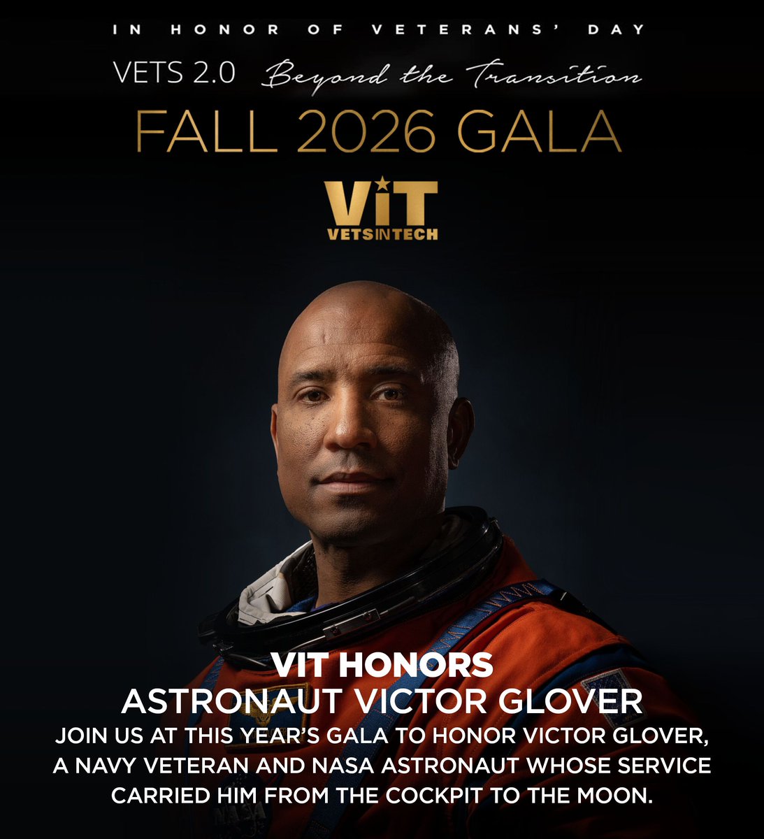 VetsInTech's tweet photo. Join us Friday, November 13, 2026, at the Marines’ Memorial Club in San Francisco as VetsinTech honors Navy veteran and NASA astronaut Victor Glover at the Vets 2.0 Fall Gala.

From naval aviator to astronaut, Glover’s journey reflects the service, leadership, and ambition we work to support across the veteran community.
Your ticket helps fund VetsinTech scholarships, giving veterans and military spouses the training, credentials, network, and community they need to build their next mission in tech and space.

The evening will bring together tech executives, investors, entrepreneurs, civic leaders, veterans, and military spouses for cocktails, dinner, awards, and a live auction.

Learn more: https://t.co/nrjpaBxv3r 
Get your tickets: 👉 https://t.co/o00PtcobOa

hashtag#VetsinTech hashtag#Veterans hashtag#MilitarySpouses hashtag#VeteransInTech hashtag#Space