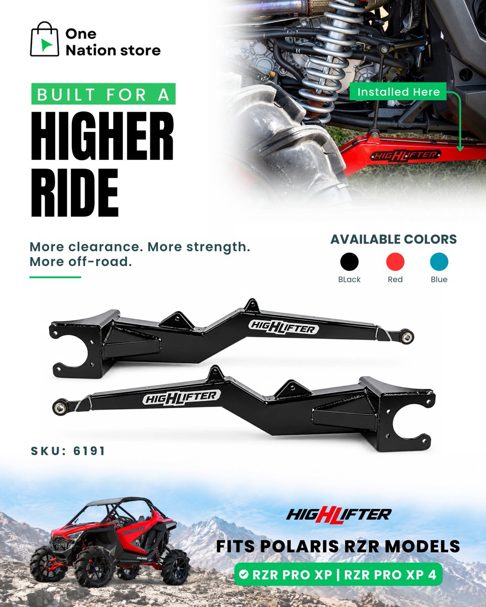 onenationstore's tweet photo. Built for a higher ride and tougher trails. 💪 Upgrade your Polaris RZR with a High Lifter Radius Rod Kit for added strength, durability, and off-road confidence.

Shop Now: https://t.co/Acr3xMyXsn

#PolarisRZR #HighLifter #UTVLife #OffRoad #OneNationStore https://t.co/x2tzFhHp9M