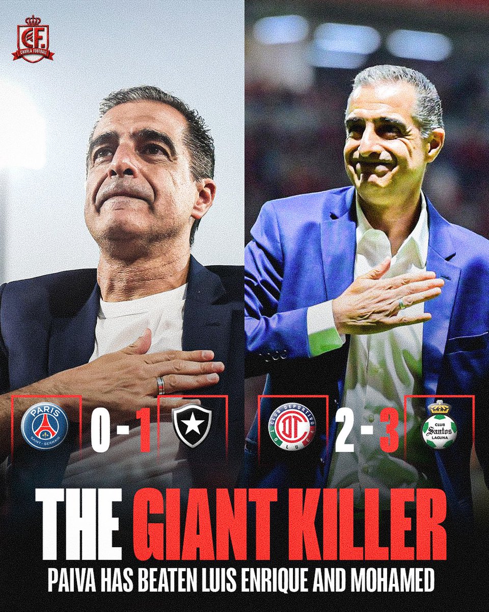 CharlaFtbl's tweet photo. 🇵🇹🔥 PAIVA DOES IT AGAIN!

Renato Paiva adds another giant to his list, beating Antonio Mohamed’s Toluca with Santos after previously defeating Luis Enrique’s PSG with Botafogo at the Club World Cup. 👀

TWO GIANTS. TWO WINS. 💥 https://t.co/KEtUaa0nvi