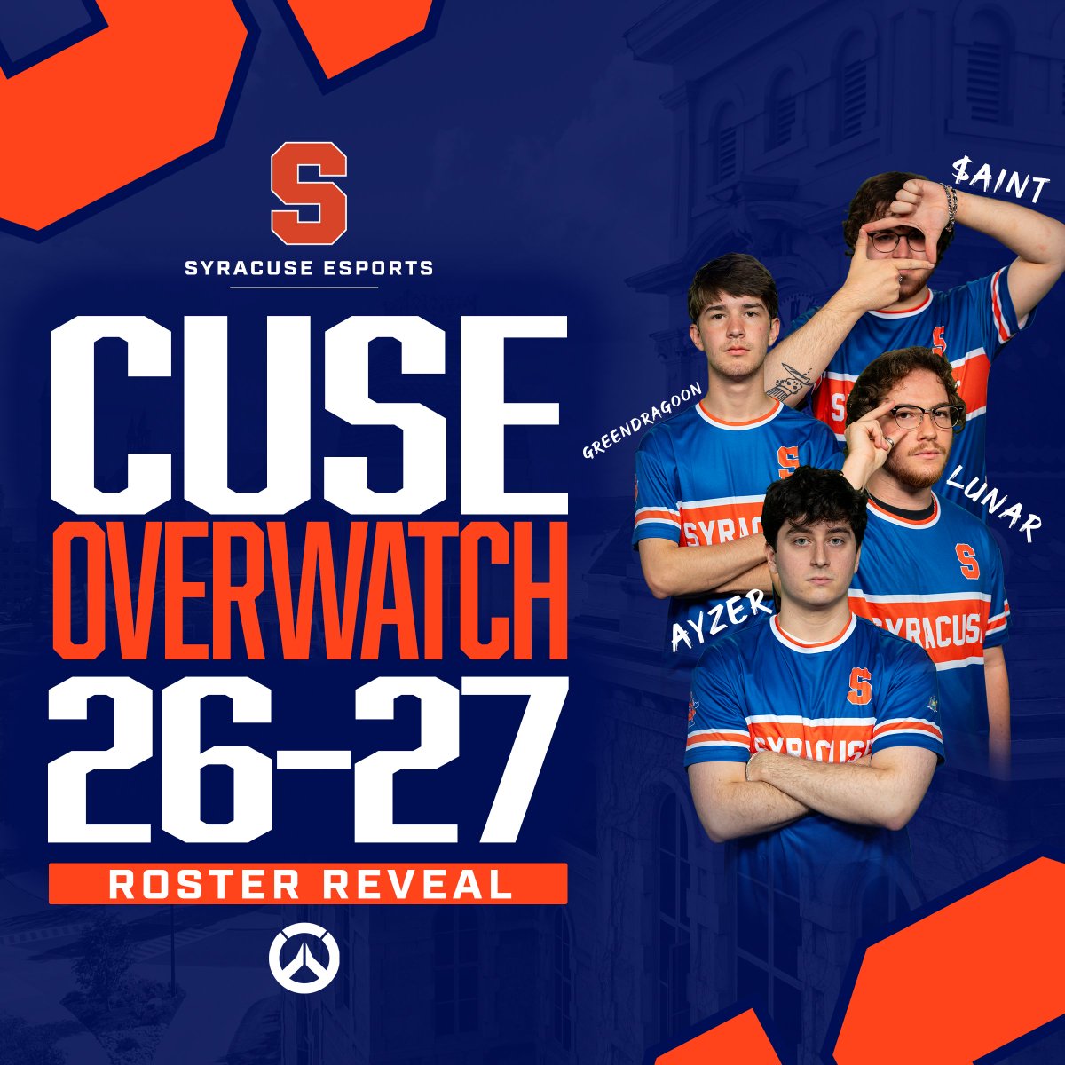 Cuse_Esports's tweet photo. Syracuse Esports is ready to take the Overwatch stage. 🧡💙

🛡️ Tristan "glacier" Becker
🛡️ Lucas "Lunar" Stollman
⚔️ Harris "ayzer" Levinson 👑 
⚔️ Nicholas "GreenDragoon" Sellers
⚔️ Mackinnley "mackcub" Kuberski
💉 Max "m4x" Peters
💉 Jackson "$AINT" Phillips
💊 Zachary "lanta" Moore
💊 Aaron "CaptFalcon" Feinstein 

🧠 Jee Hoon "Mobugi" Yoo
💼 Alice "Kuri" Yang 

New season. New roster. Same energy.

The grind starts now. 🔥