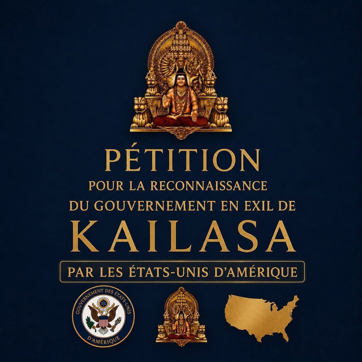 KAILASAFrance's tweet photo. 📢 SIGNEZ LA PÉTITION pour la reconnaissance officielle par les États-Unis d’Amérique, du gouvernement en exil de KAILASA. ✍️ Signez et partagez la pétition dès maintenant : https://t.co/SuOIlKtEsl

Merci pour votre soutien ! 🕊️
#humanrights #Kailasa #Nithyananda #humanity #UAN https://t.co/dnxeaSPNRC